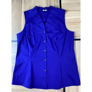 Lafayette 148 New York Sleeveless V Neck Button Front Top Royal Blue Size 14